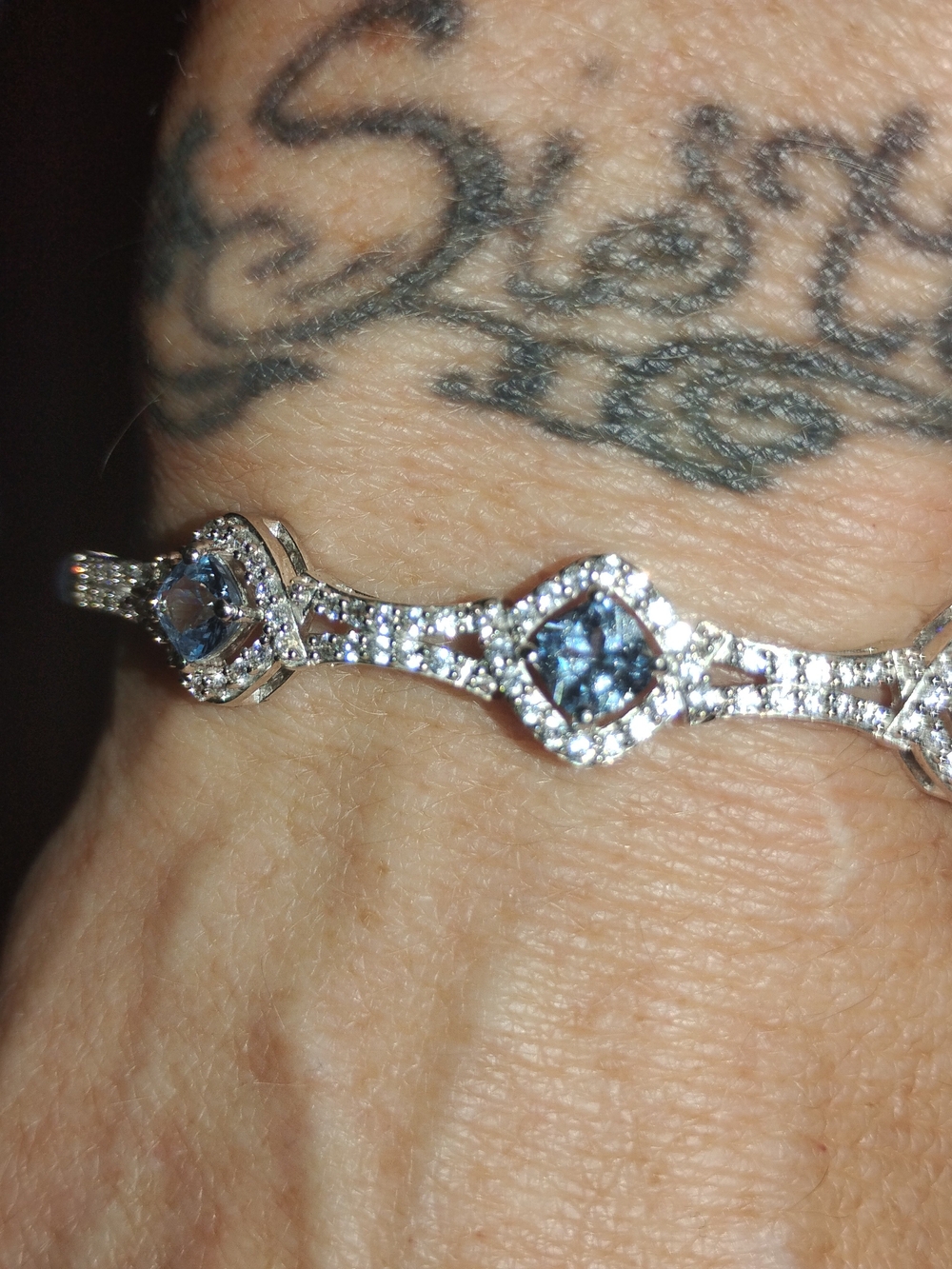 Blue And White Topaz Bangle Bracelet with Halo Accents
